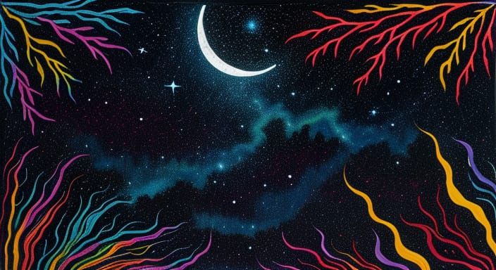 Dreamtime Aboriginal Landscape in Vibrant Split-Complementar...