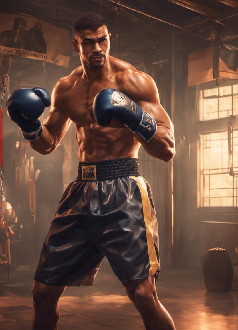 Hyperrealistic Boxer Portrait in Private Training Studio