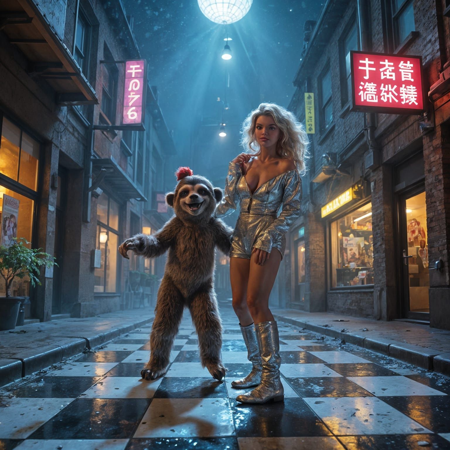 Surreal Sloth and Actress Disco in Neon City