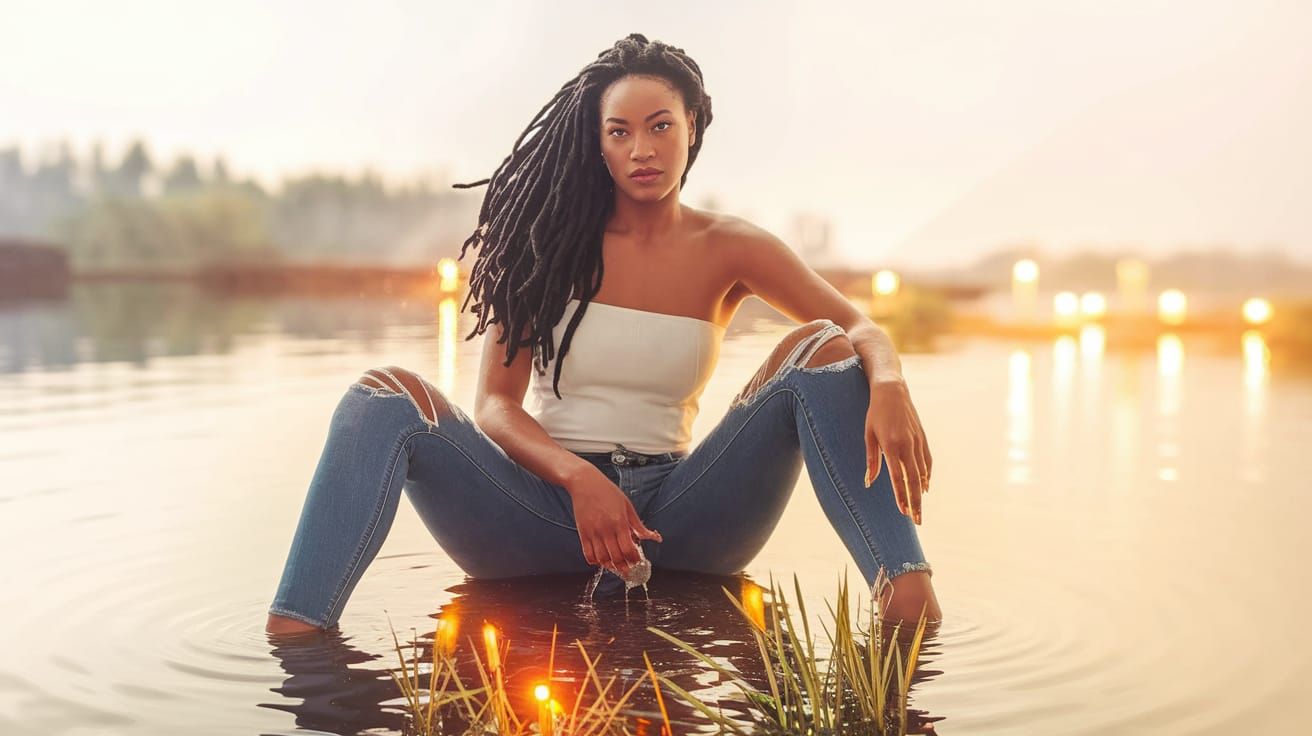 Sultry Black Goddess in Enchanted Forest Glade