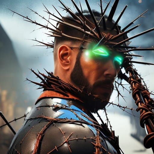 Hyperrealistic Angel of Destruction with Crown of Thorns