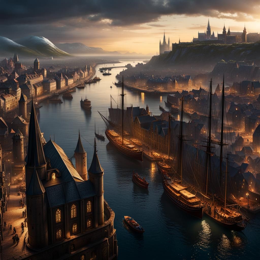 Dark Fantasy Metropolis Port Concept Art