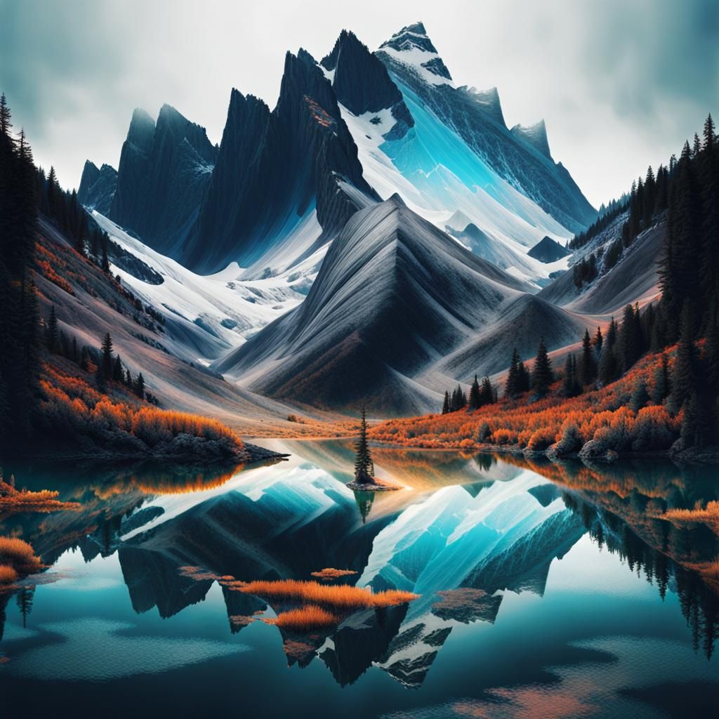 Mountain Majesty Meets Digital Glitch Art