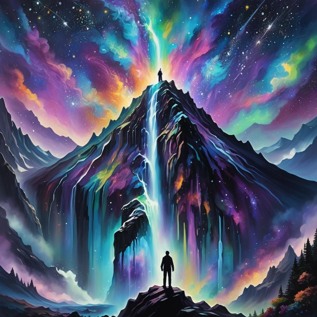 Cosmic Waterfall: A Surreal Galaxy Painting