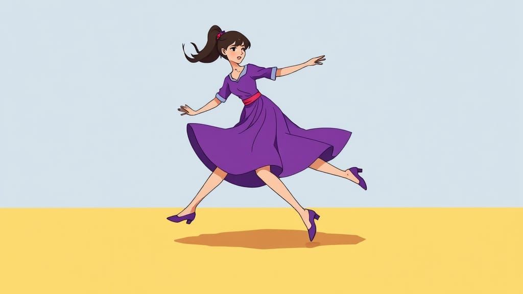 Dynamic Woman Tap Dancing in Anime Style