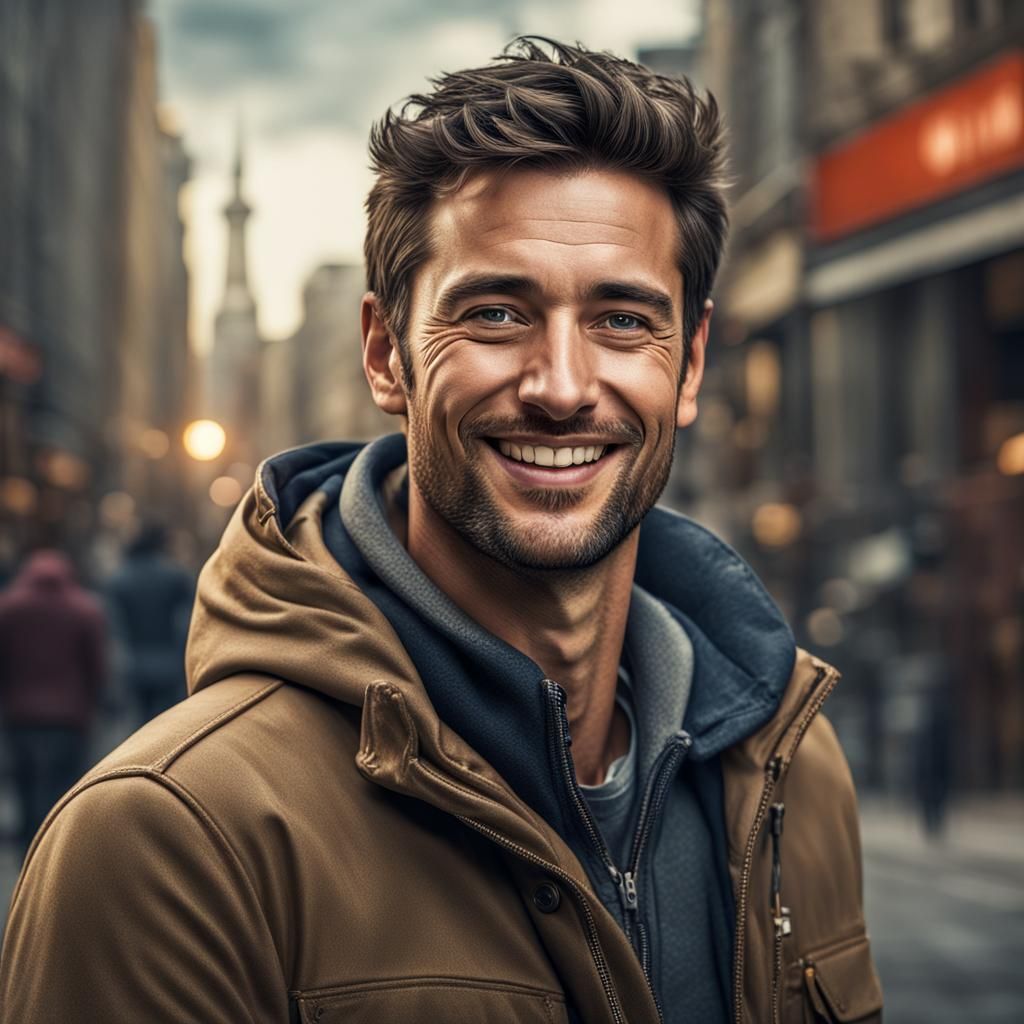 Hyperrealistic Portrait of a Smiling Man in HDR