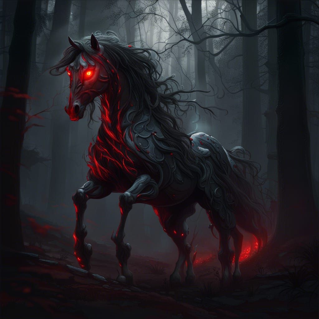 Smoky Ghost Horse in Dark Fantasy Forest