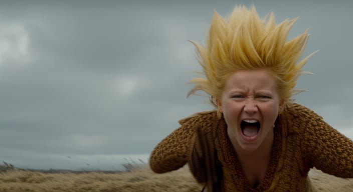 Photorealistic Super Saiyan Female in Cinematic Combat