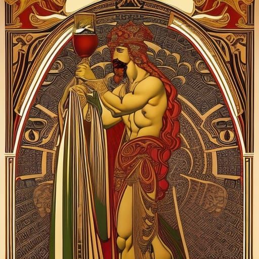 Dionysus, God of Wine, in Art Nouveau Style