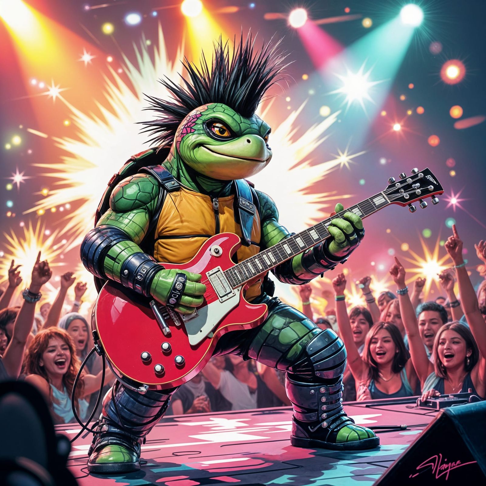 Turtle Rockstar Shreds Guitar in Packed Stadium