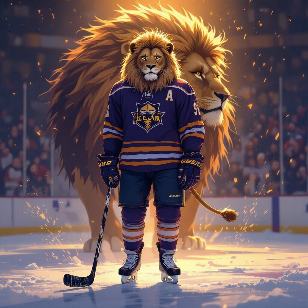 Lion-Hearted Hockey Player Radiates Confidence and Dominance