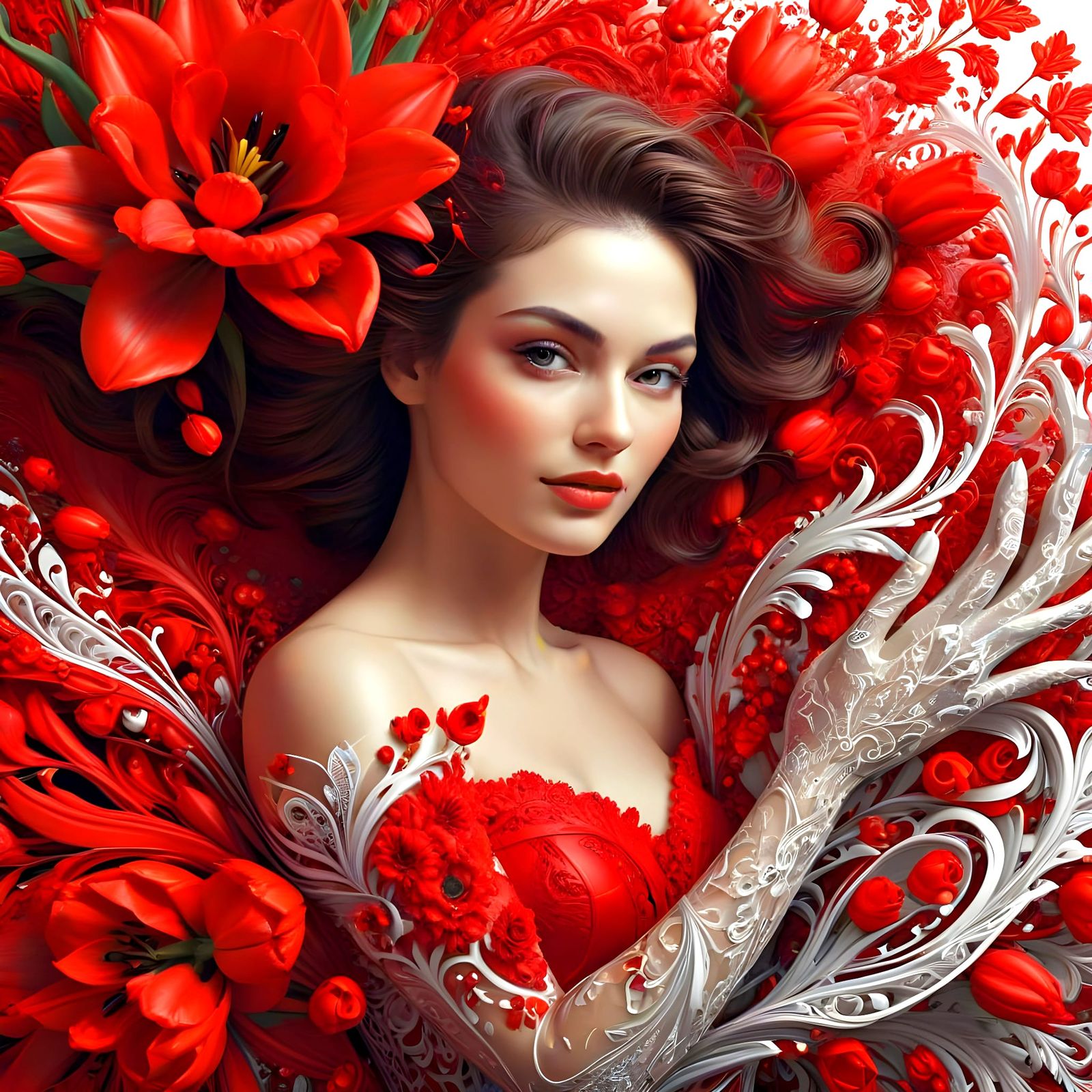 Vibrant Red Scene in Abstract Vector Style