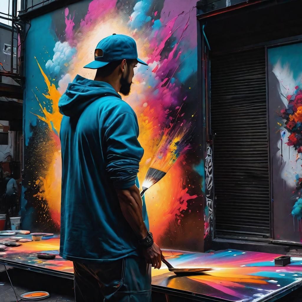 Street Artist Painting Mural in Ghibli Art Style