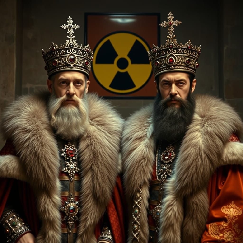 Medieval Dukes Amidst Radiation Hazard Sign