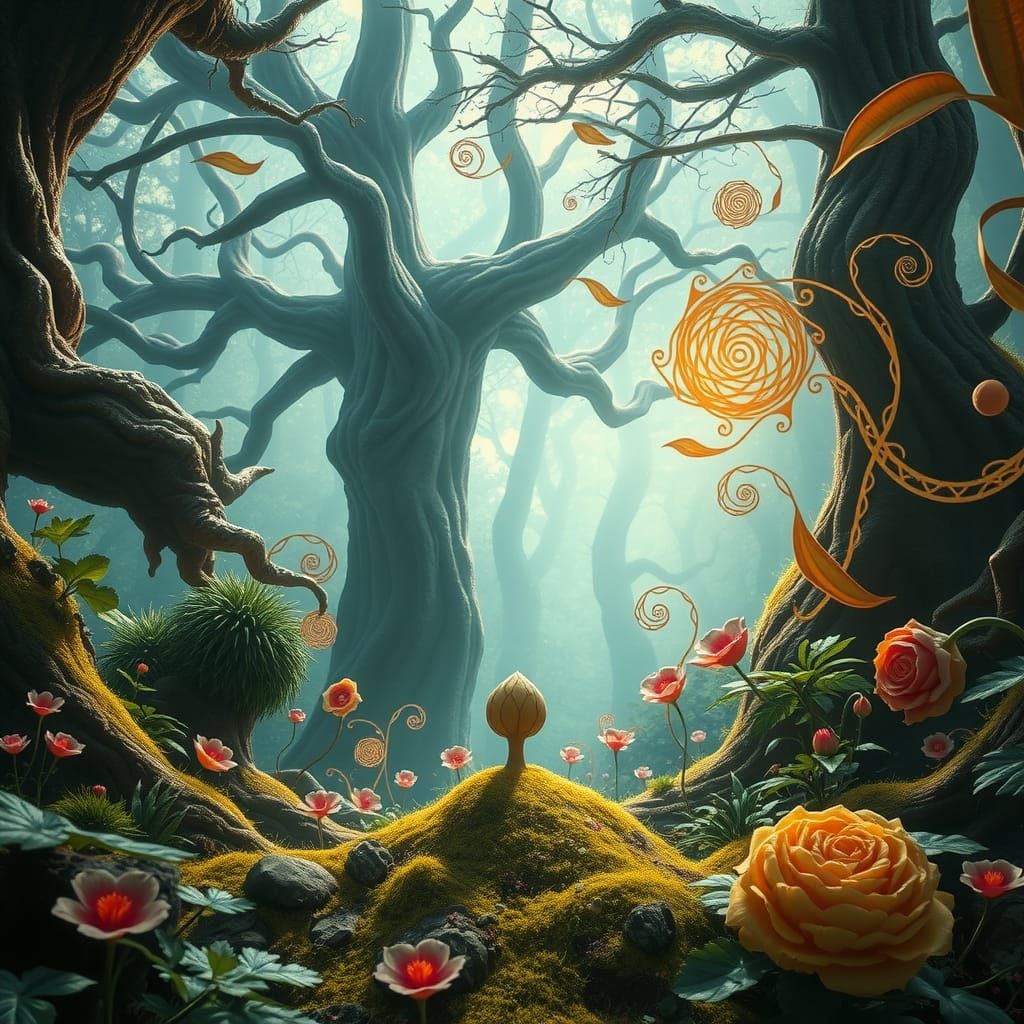 Lone Seed Sprouts in Mystical Forest