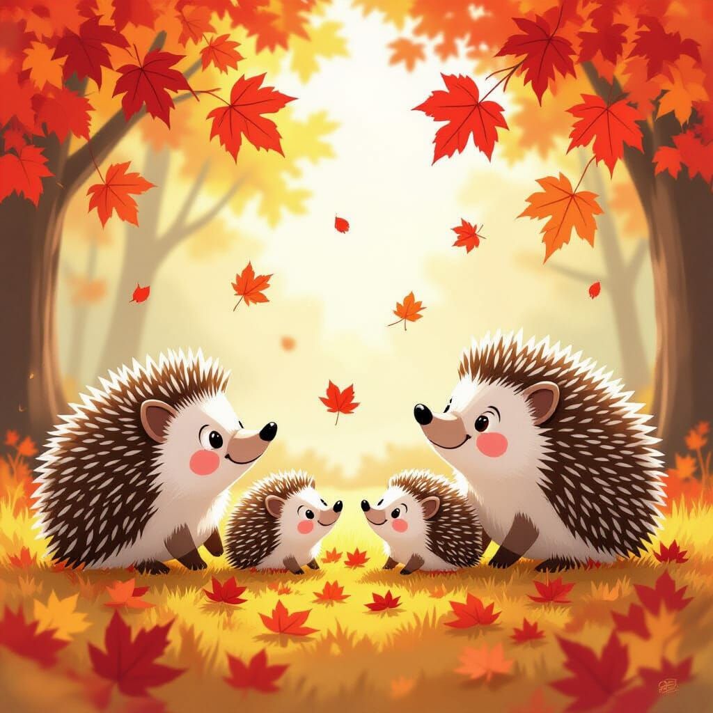 Whimsical Hedgehog Family Playing Hide-and-Seek