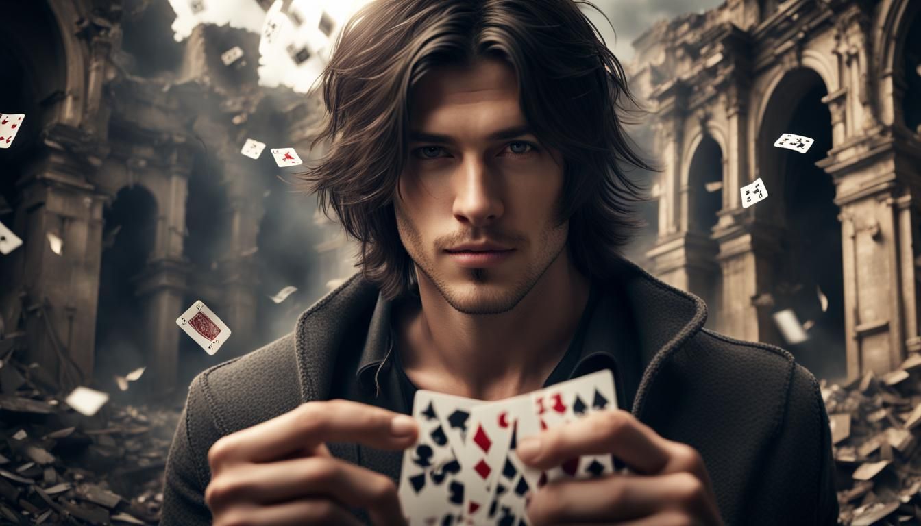 Portrait of Man with Playing Cards in Ruins