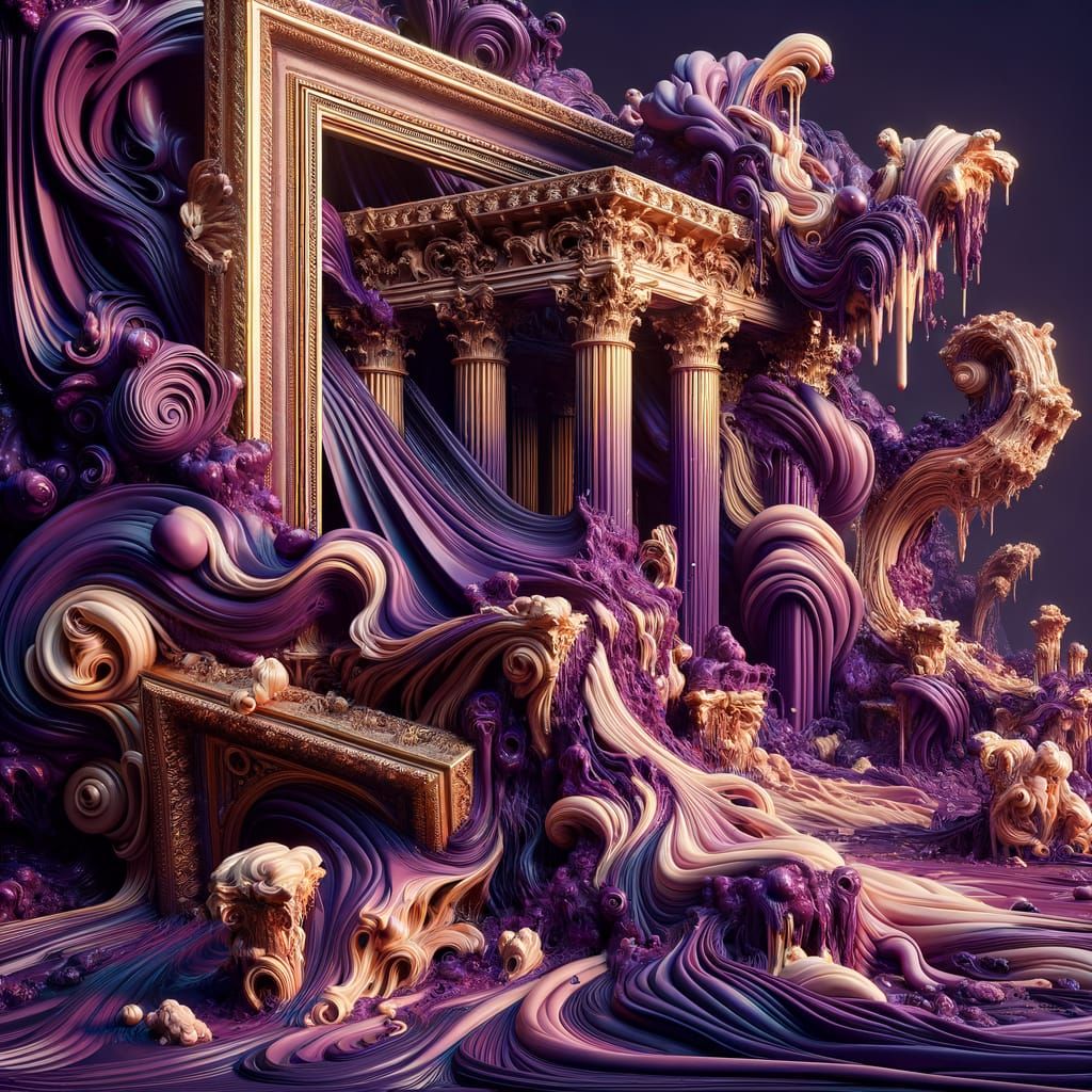 Surreal Baroque Opulence with Melting Gold and Violet Hues