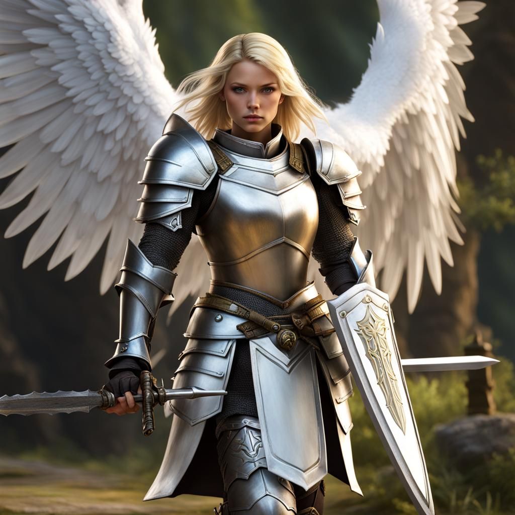 Angelic Knight with Silver Eyes and Sword