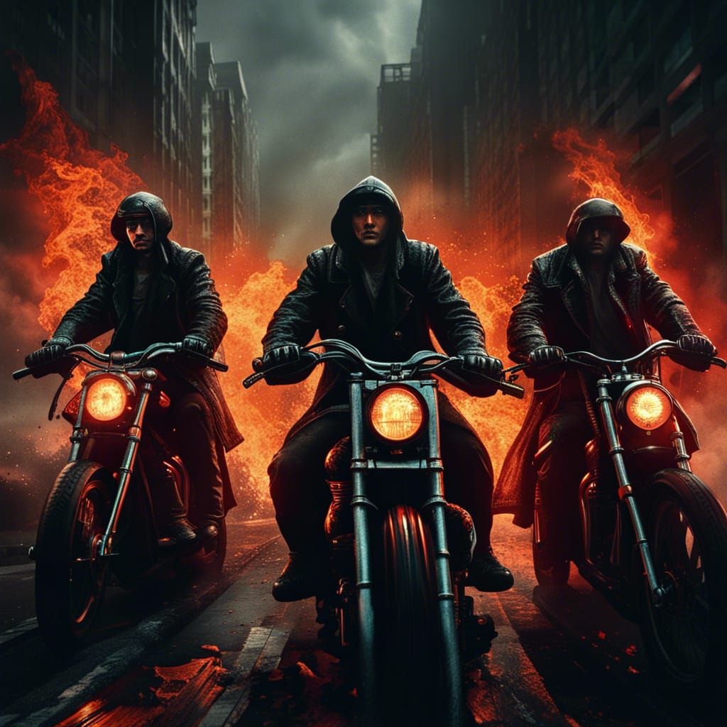 Apocalyptic Riders Leave Burning Metropolis