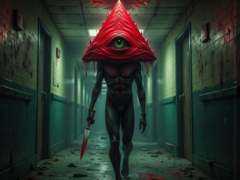 Pyramid Head Entity With Bleeding Knife in Abandoned Hospita...