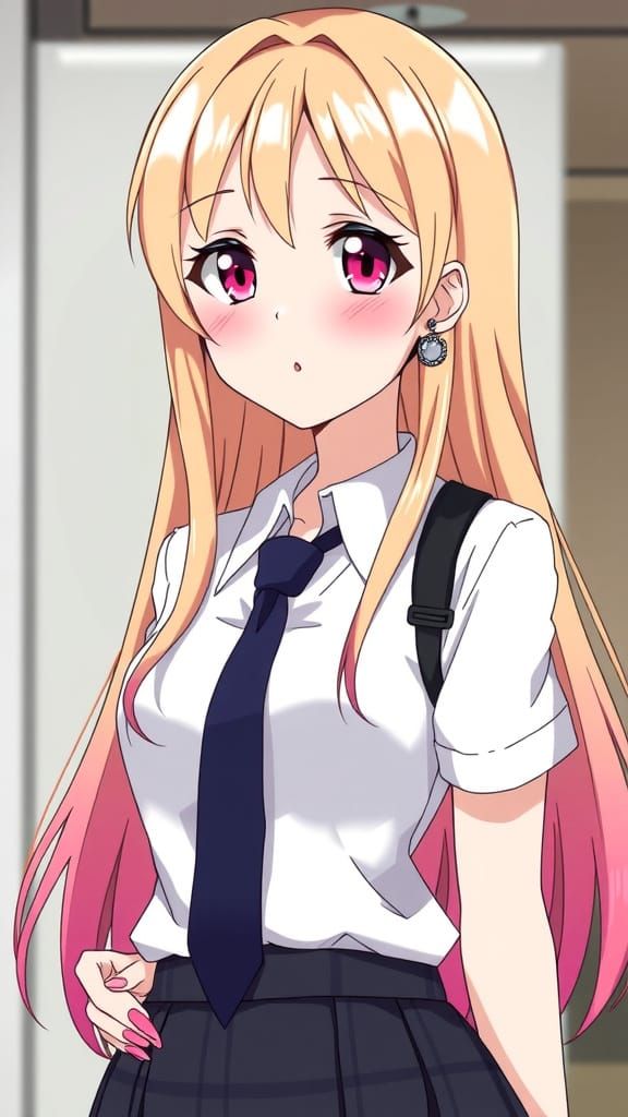 Blonde Beauty with Pink Accents in Anime-Inspired Style