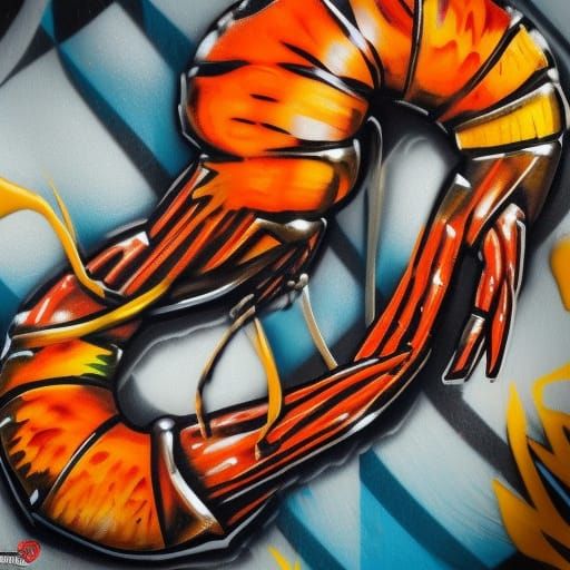 Shrimp and Chevron Graffiti Art in Van Gogh Style