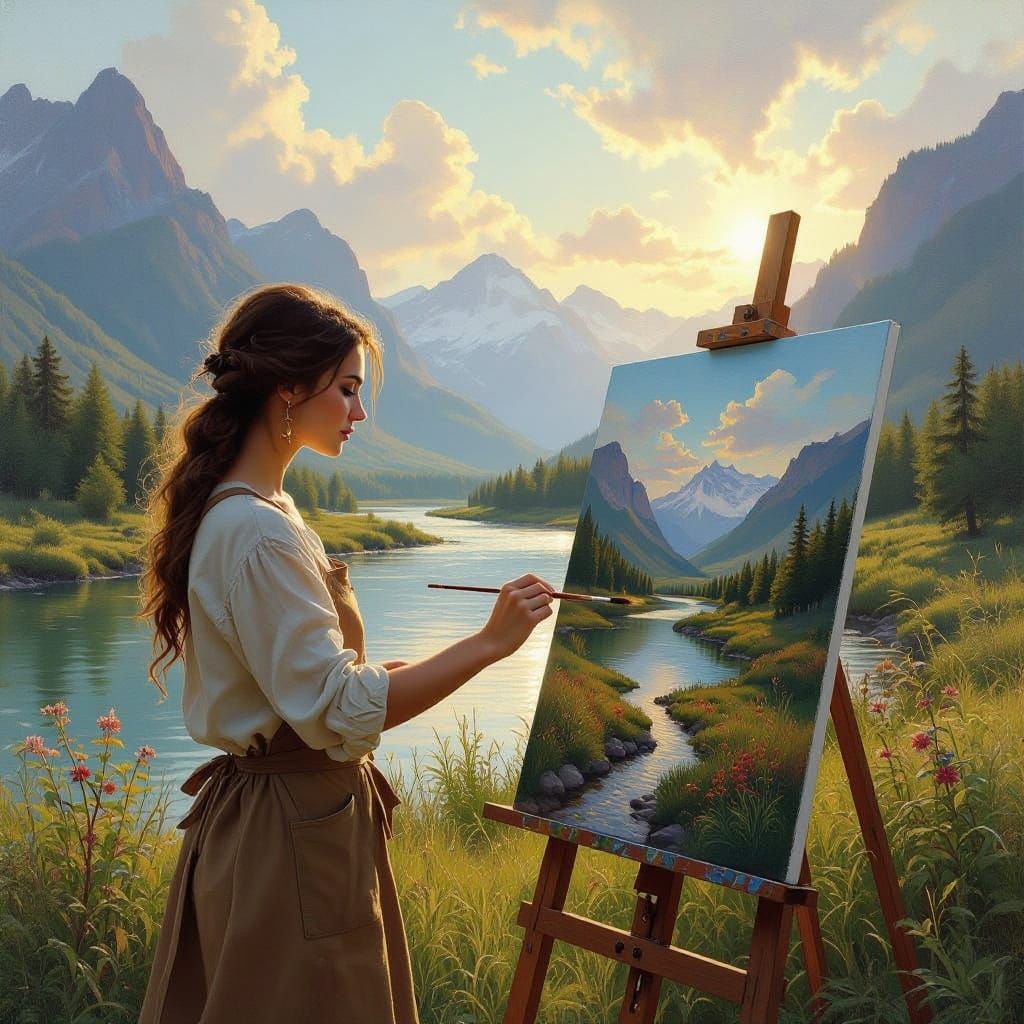 Woman in Harmony with Nature, a Serene Oil Painting