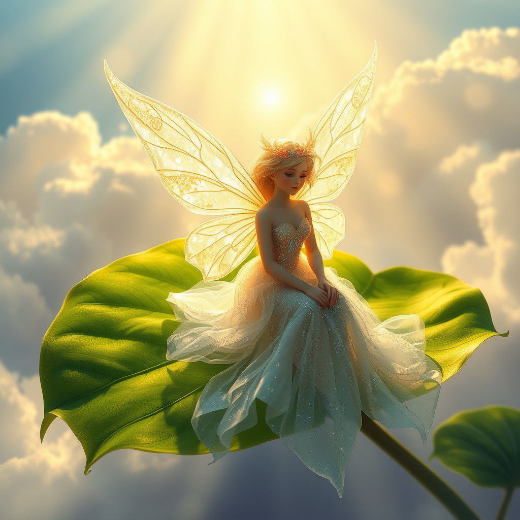Glittering Fairy on Leaf in Dreamy Style