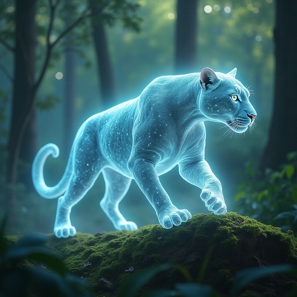 Luminous Jaguar Glides Through Enchanted Forest