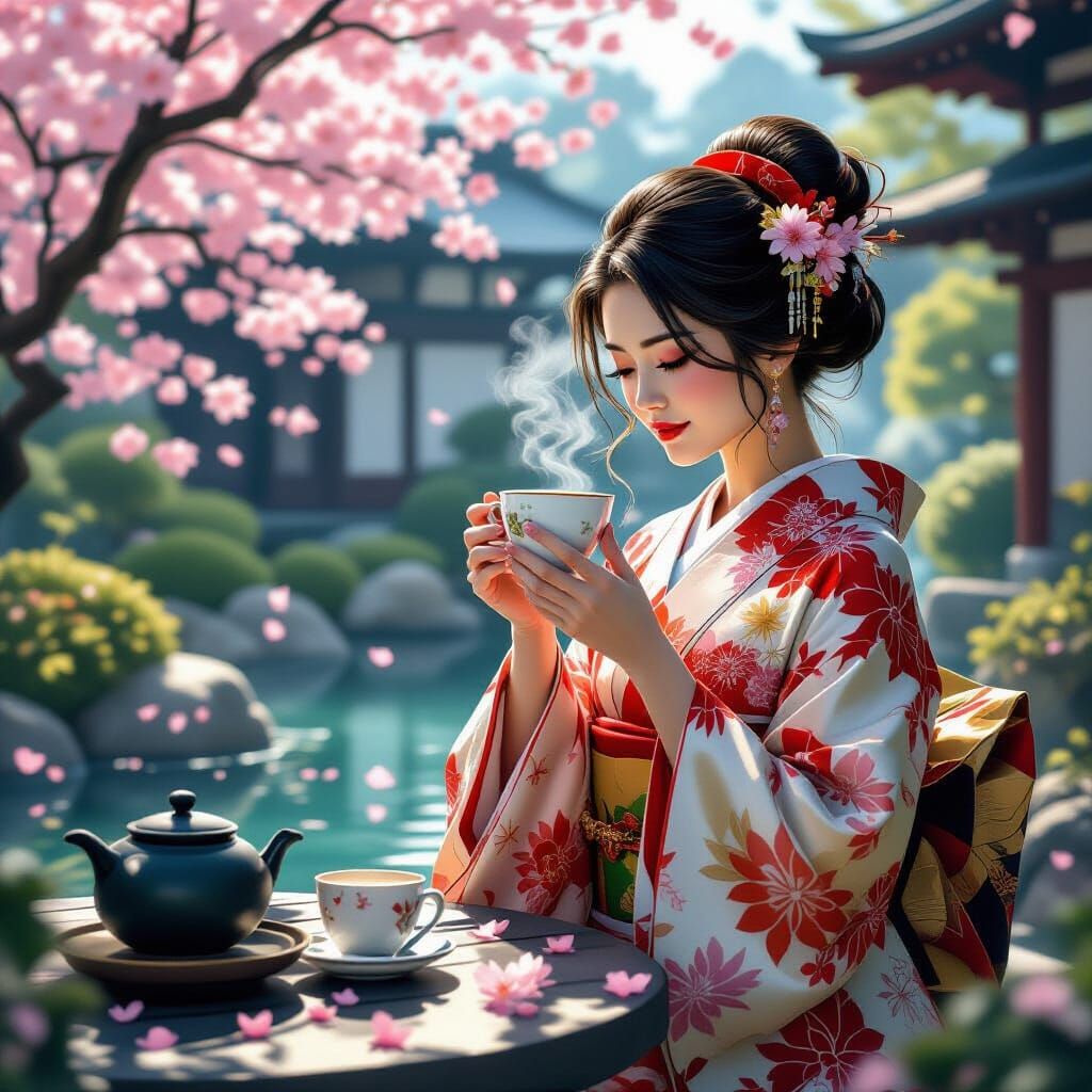 Japanese Tea Garden with Industrial Elements