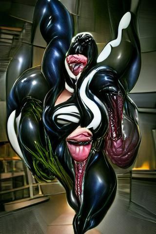 Voluptuous She-Venom Symbiote with Long Tongue