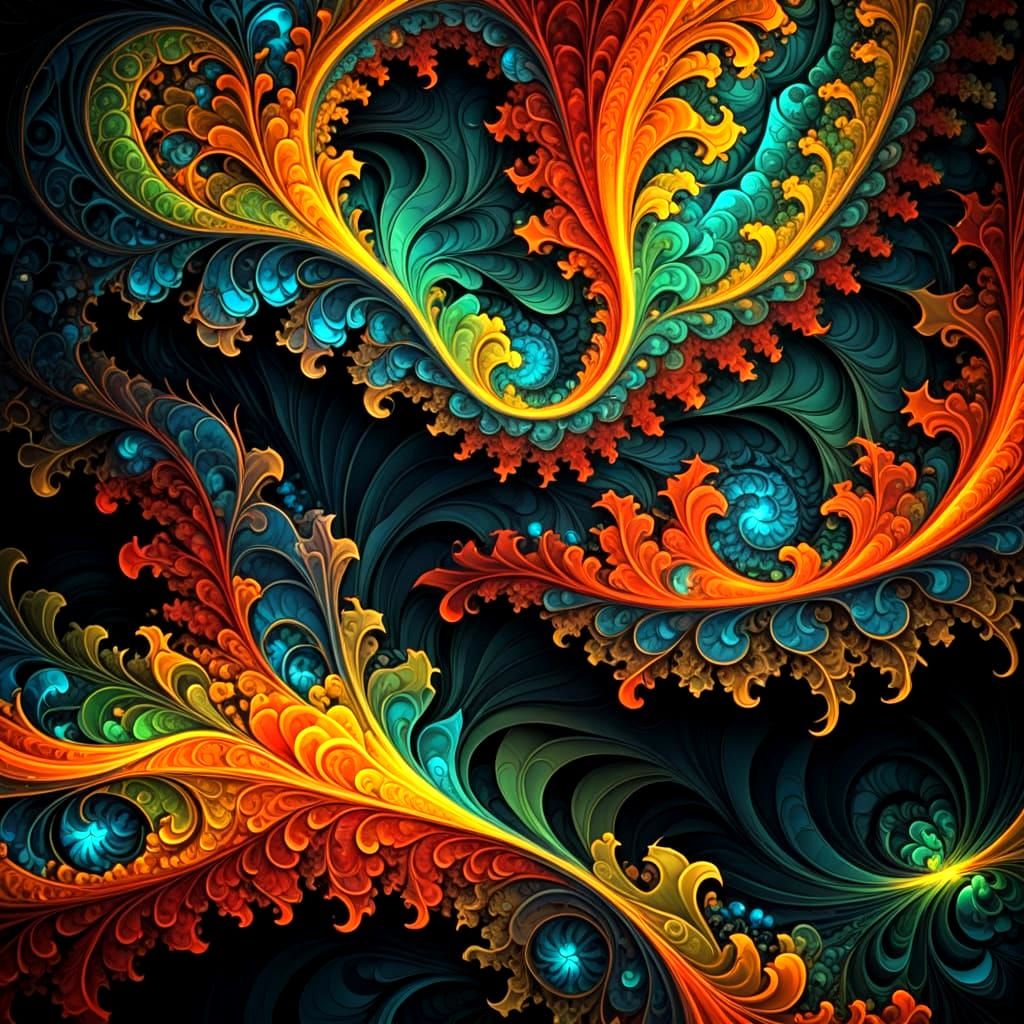 Vibrant Swirling Cosmic Landscape in 3D Fractal Style