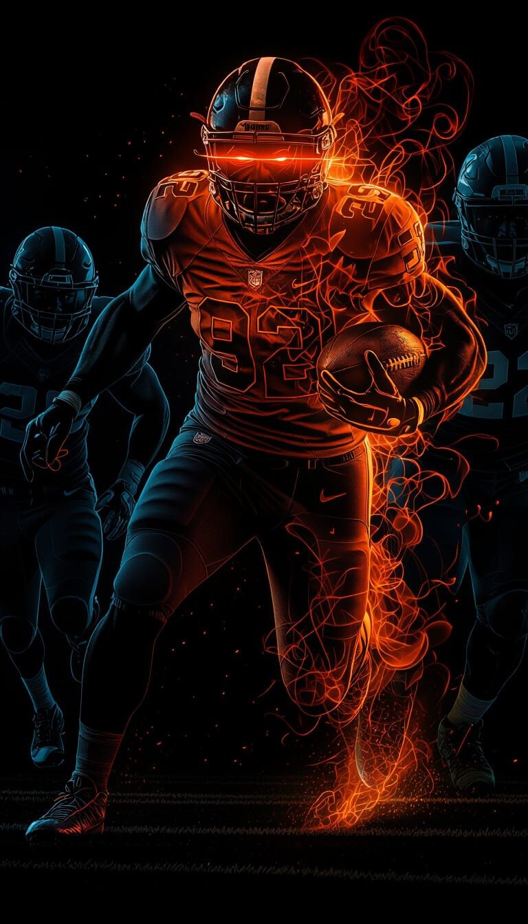 Hyperrealistic Football Player Charging with Red Aura