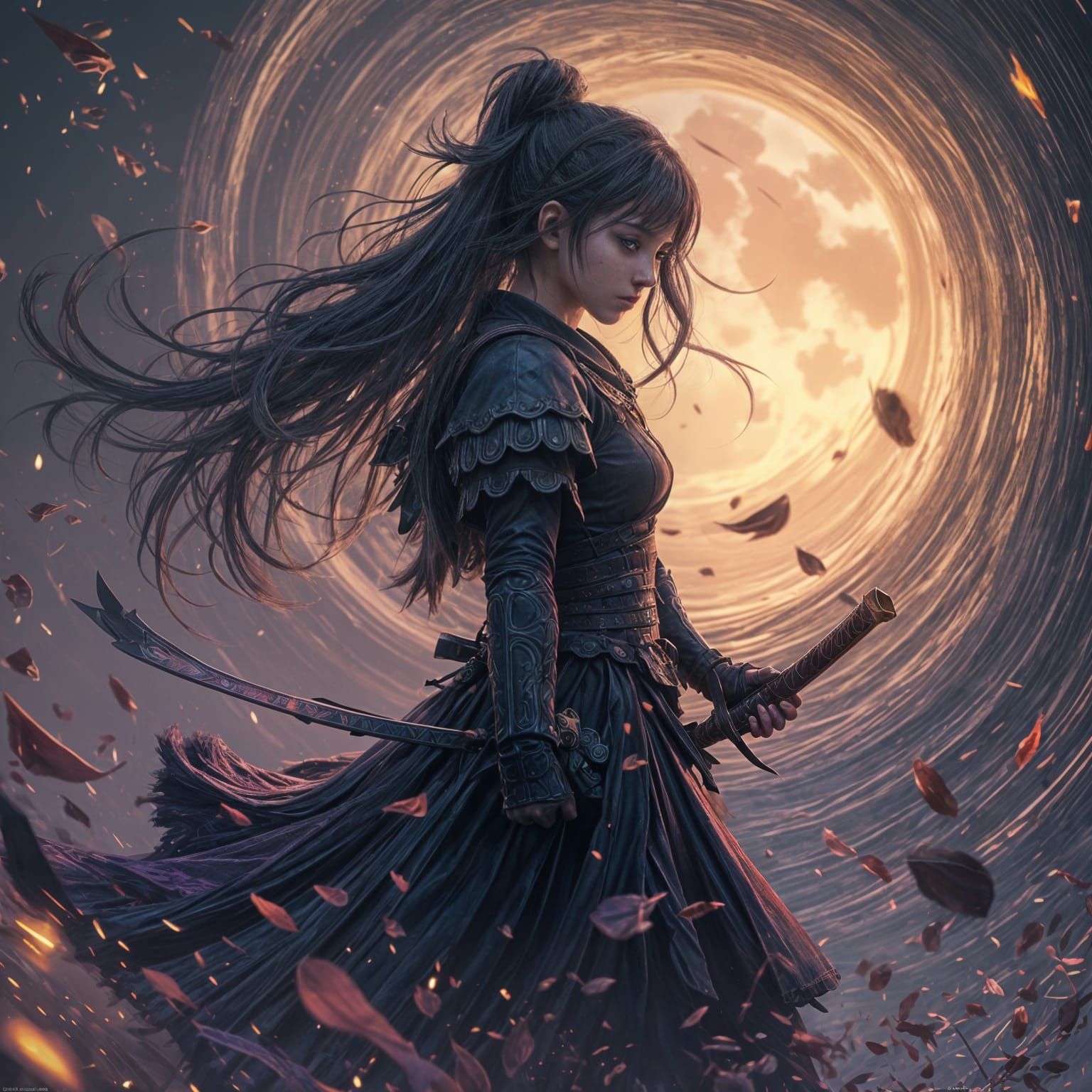 Dark Fantasy Samurai Girl Concept Art in Hyperdetailed Style