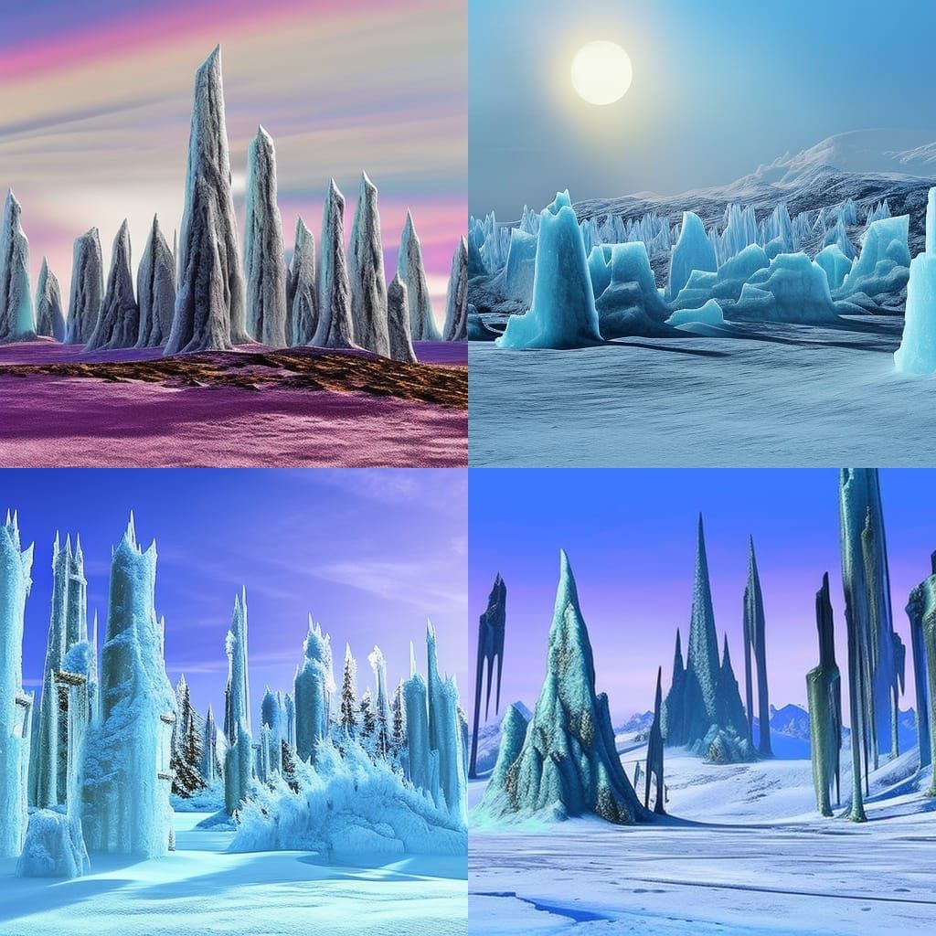 Frozen Wasteland Castle with Ice Pillars: Digital Art