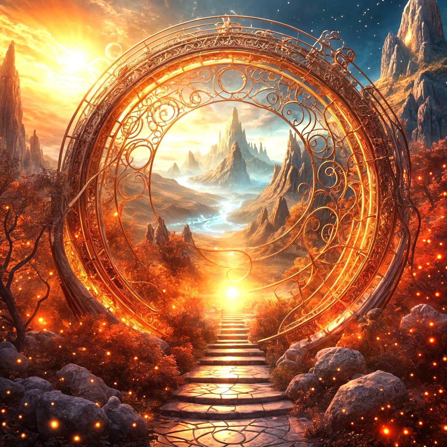 Copper Filigree Portal to a Fantasy Landscape