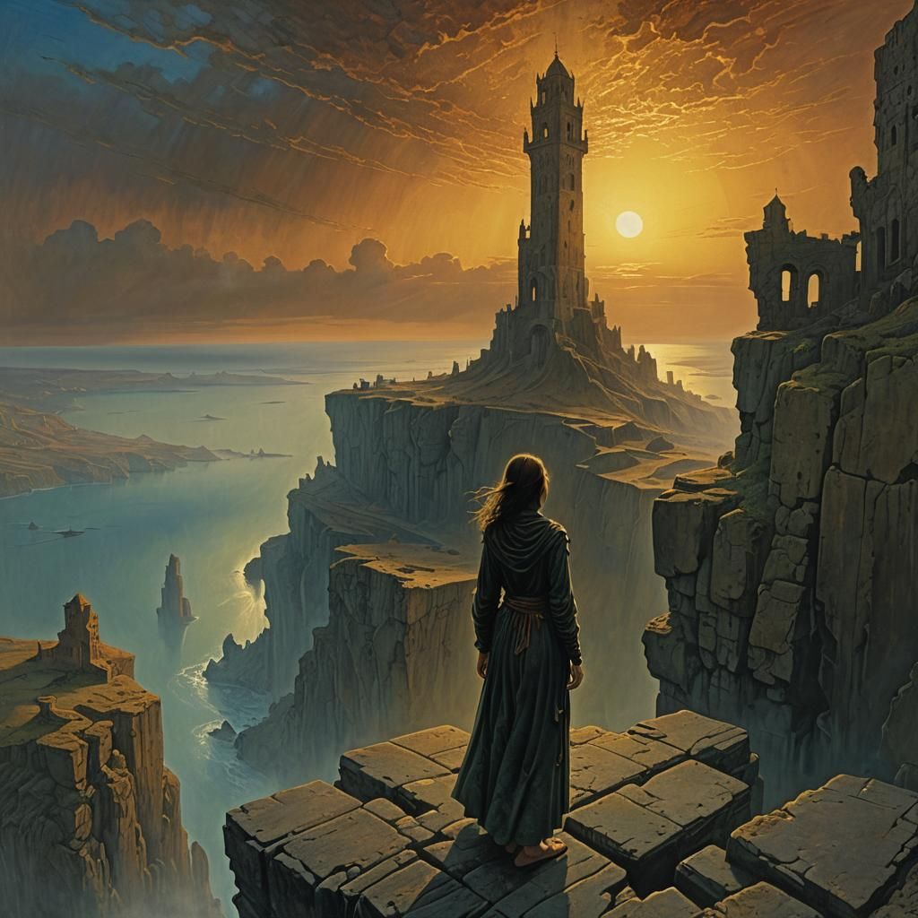 Dramatic Woman in Shadow at Sunrise: Digital Matte Painting