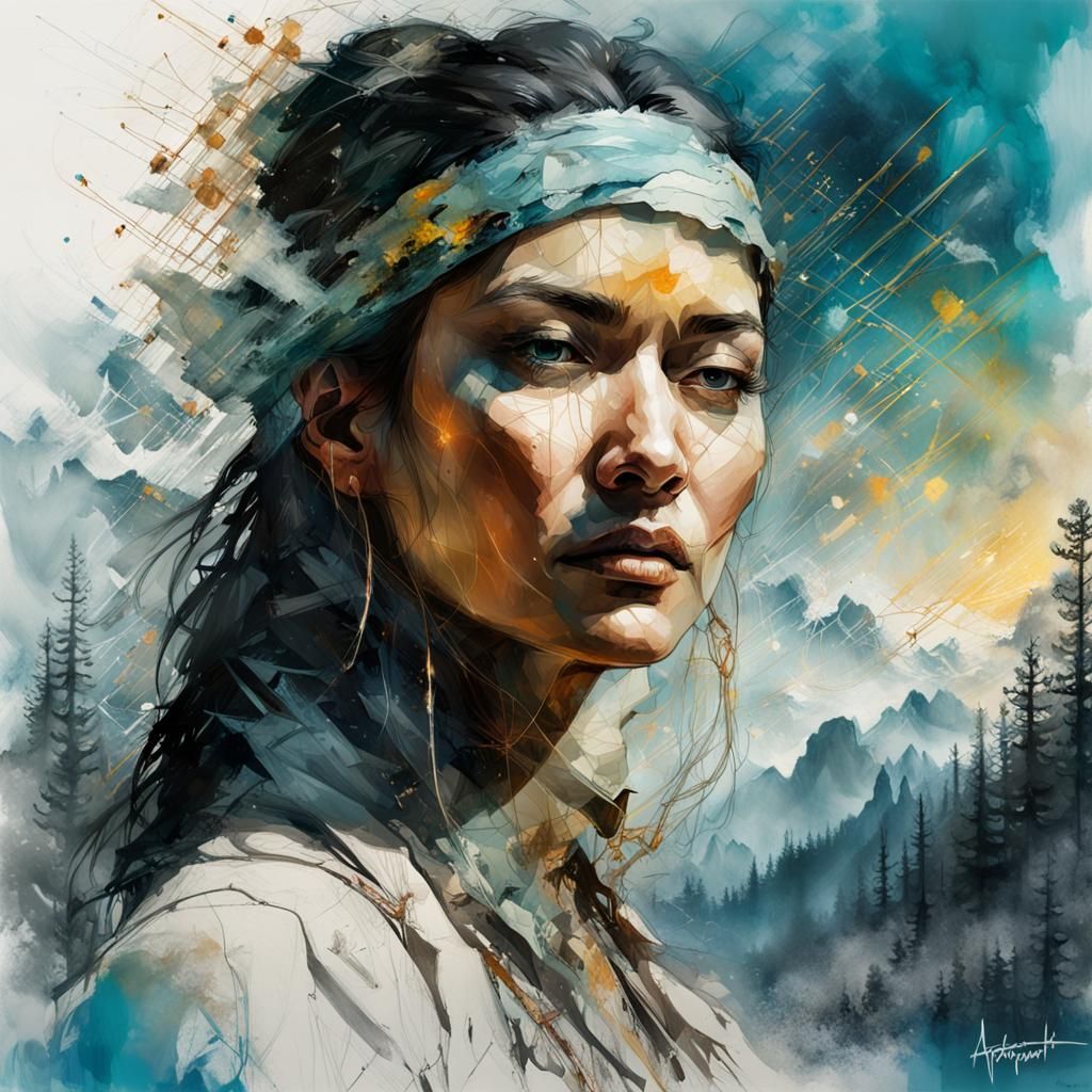 Geronimo Portrait in Stylized Watercolor Art