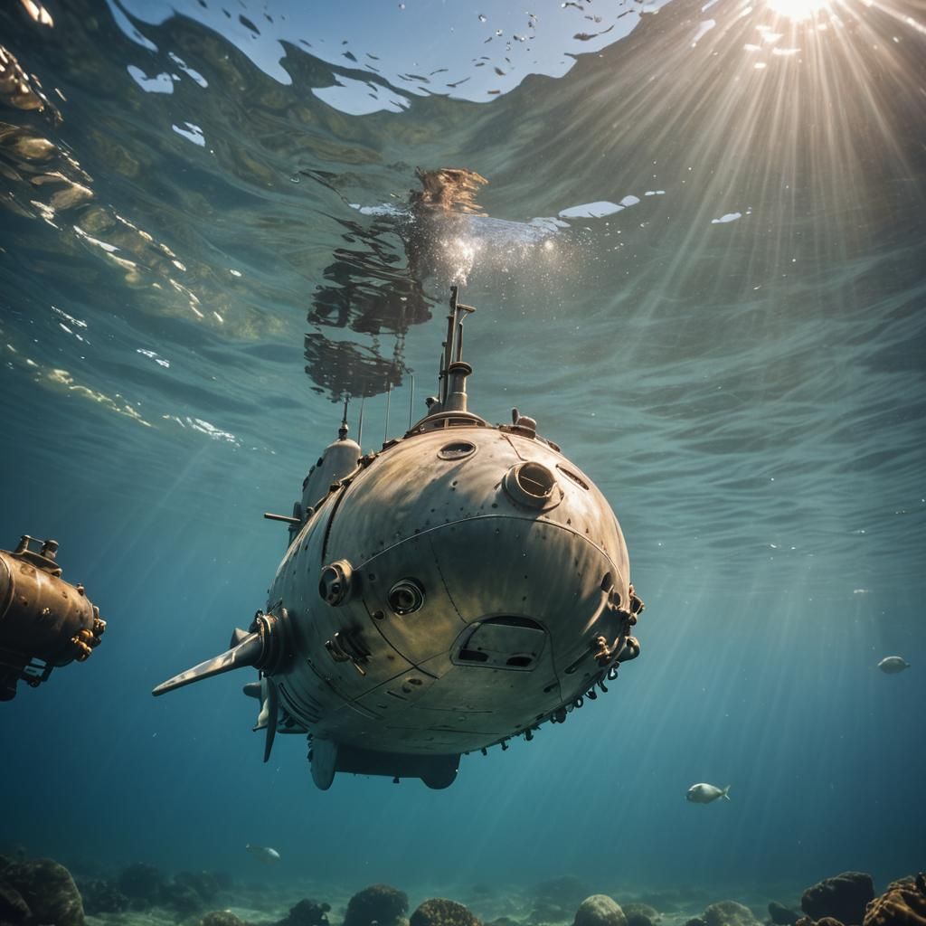 Nautilus Submarine Ascends in Ocean Sunlight