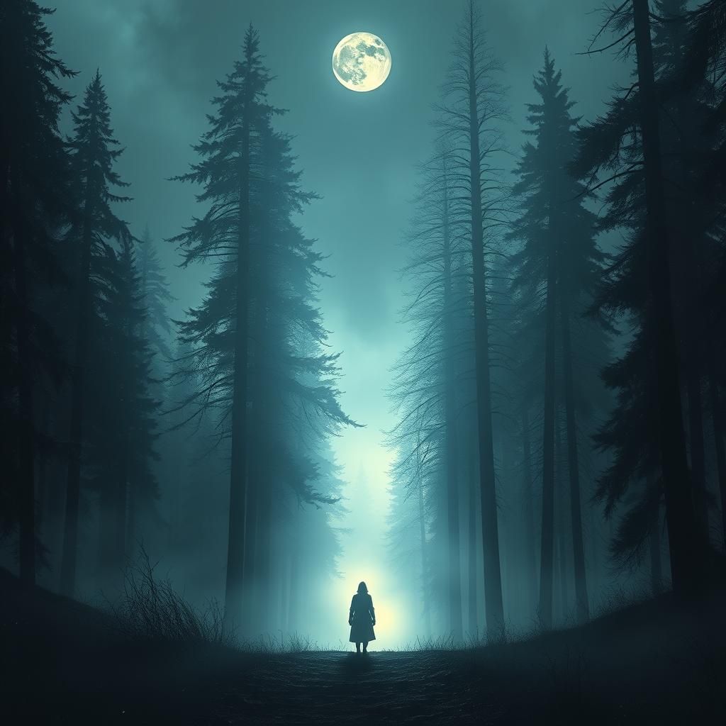 Mystical Figure in Moonlit Forest Digital Art