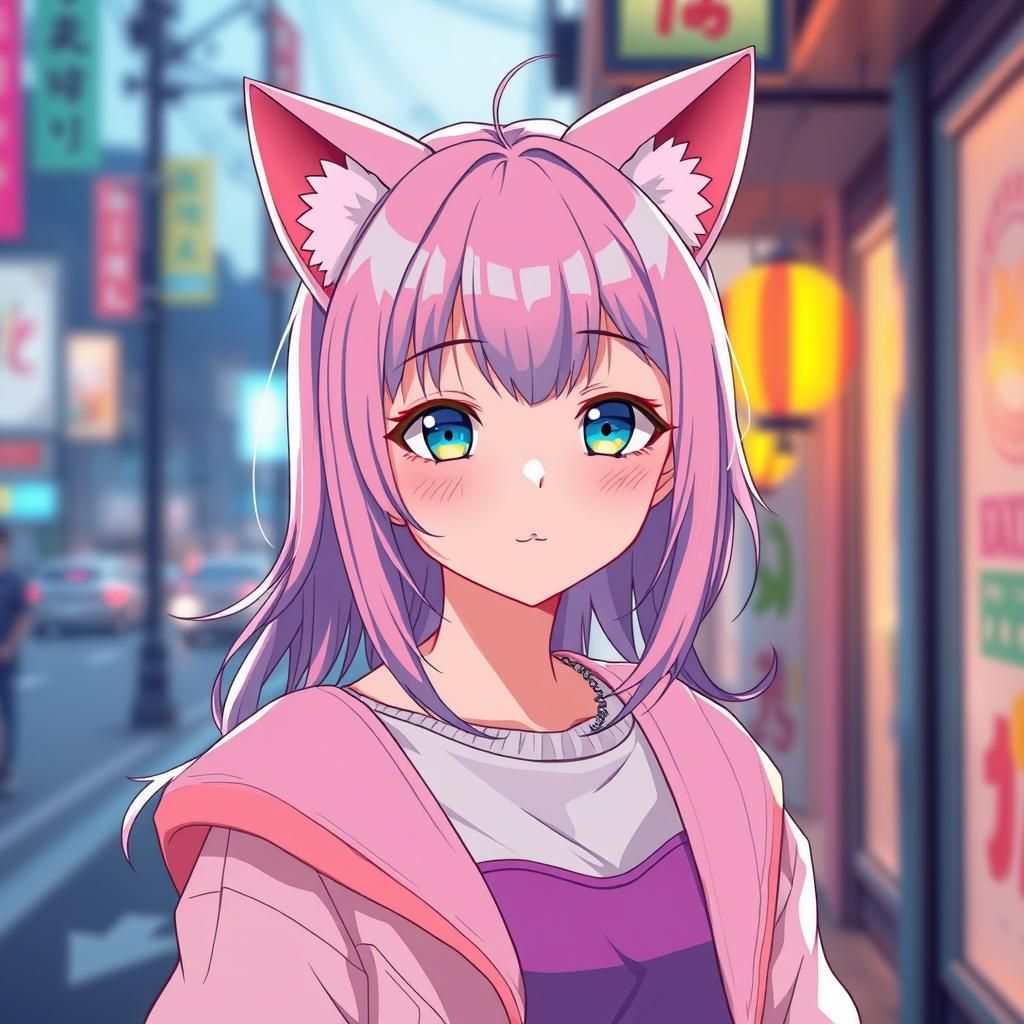 Anime Girl with Kitten Ears in Studio Trigger Style