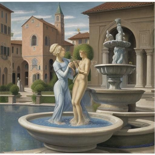 Surreal Fountain Inspired by Barlach, Lippi, Chagall