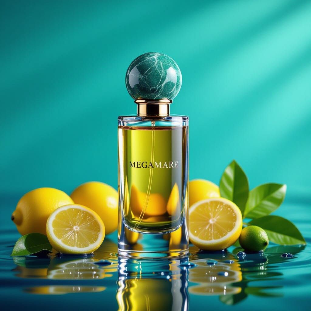 Sleek Amber Perfume Bottle with Marble Cap and Citrus Accent...