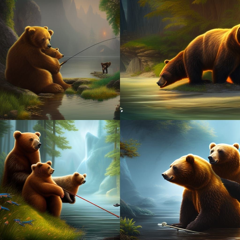 Two Bears Fishing: Detailed Matte Painting
