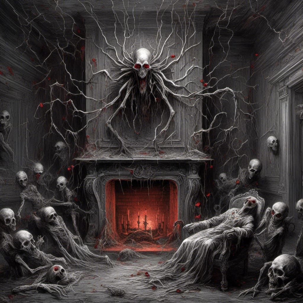 Eerie Ghost Emerges in Dark House, Horror Art