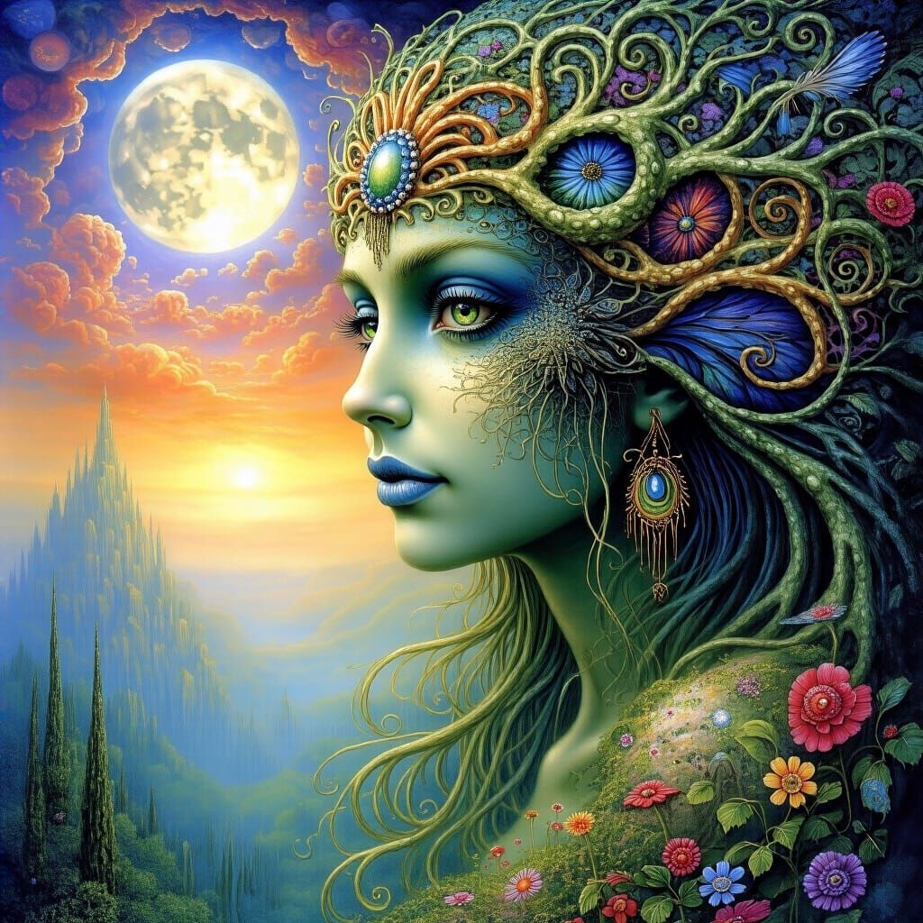 Grimdark Fantasy Landscape by Josephine Wall Style