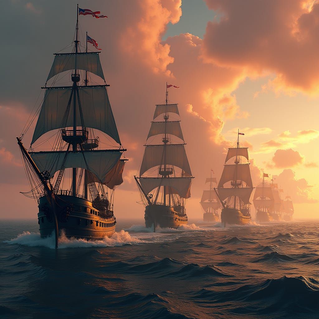 Napoleonic Warships Armada in Matte Painting Style
