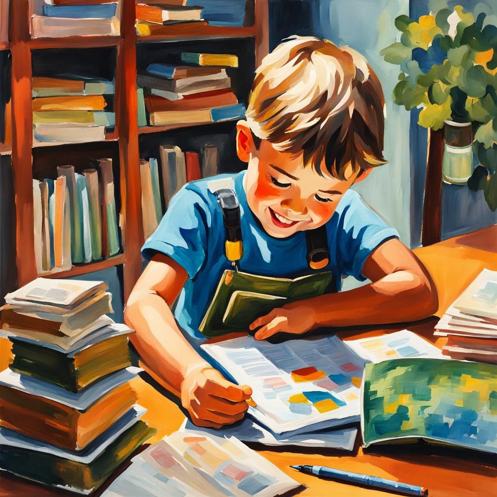 Child's Joyful Discovery of Finance in Gouache Style