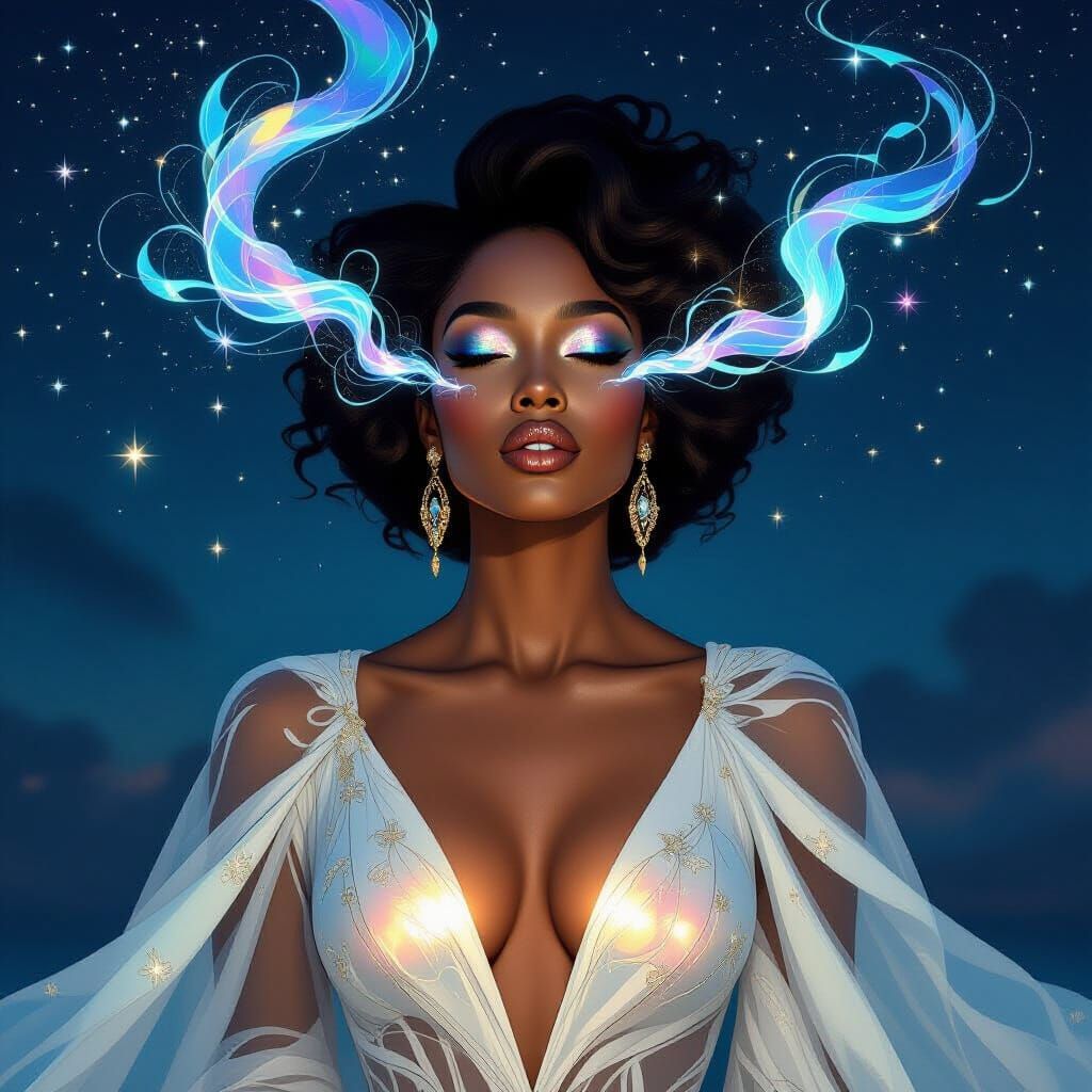 Smoky Crystal Woman Emanating Ethereal Light